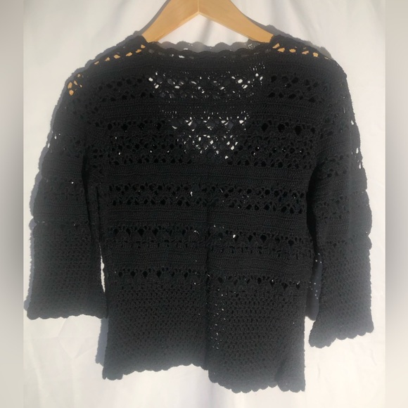 evolution not revolution Black Crochet Cardigan Sweater Women Sz Large - Picture 5 of 5